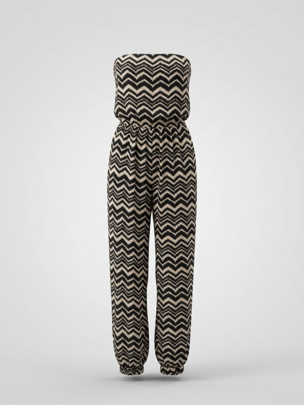 Tan/Black Zig Zag Tube Jumpsuit, Miss Avenue Size L